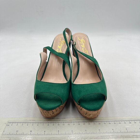 FOWT Green Peep Toe Slingback Platform Wedge High Heel Buckle Open Toe Sandals - Picture 3 of 8